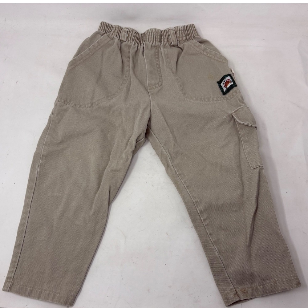 Vintage Carters Toddler Boys Khaki Cargo Pants Size 2T Cotton Twill Tan Trousers